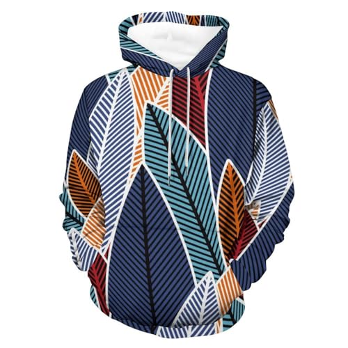 Sweat à capuche feuilles grises bleues avec motif graphique végétal unique