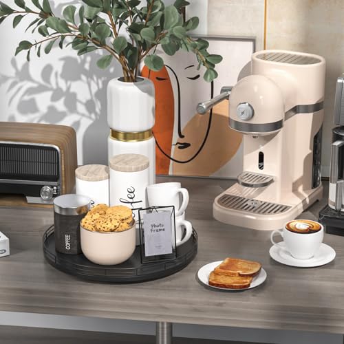 Image of 13 inch Oak Wood Lazy Susan Organizer, Lazy Susan for Cabinet Dining Table Pantry Wood Turntable Organizer Tray for Coffee Table Kitchen Countertop Salt Pepper Spice Organization and Storage Round Black