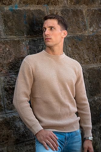 PJ PAUL JONES Mens Pullover Sweater Waffle Textured Long Sleeve Knitted Sweaters