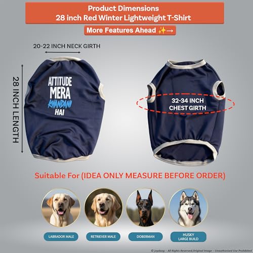 Image of JoyDaog Cozy Dog Winter Coat Blue Color 28 Inch(4XL) - inchAttitude Mera Khandani Hai inch Printed Soft Cotton Trendy Apparel for Extra-Large Dogs | Indoor & Outdoor