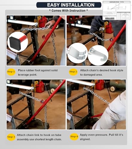 Image of Camoo 𝙐𝙥𝙜𝙧𝙖𝙙𝙚𝙙 77175 Pulling Stick Tool for Boat Car Repair (52 inch Long), Auto Body Puller Alignment Bar & 72 inch Chain for Aligning Bumpers, Panels, Hoods, Decks and Brackets Pull Stick XL
