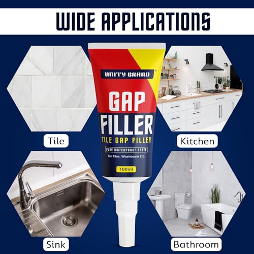 Image of Unity Brand Wall Gap & Crack Filler (White), DIY Waterproofing for Home Repairs, Kitchen Sink & Wall Cracks, Bathroom Tile Gaps Sealant, Metal, Wood, PVC, Best for Wet & Damp areas (Pack 2 /360 ML)