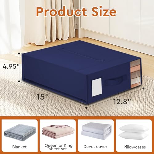 Image of StorageTastic 4 Pack Bed Sheet Closet Organizers and Storage,Sturdy Foldable Storage Containers with Window and Label,Storage and Organization for Bedding Sheets,Duvet Covers,Blankets (Blue)