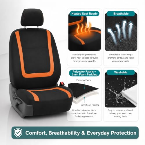 Image of FH Group Car Seat Covers Front Set in Cloth -Car Seat Covers for Low Back Car Seats with Removable Headrest,Universal Fit,Automotive SeatCovers,Washable Car SeatCover for SUV,Sedan,Van Orange
