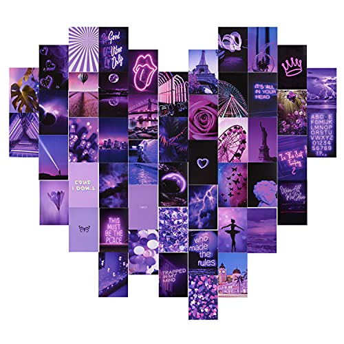 CCJK Wall Collage Kit , 50Pcs Wall Aesthetic Photo Collage, Bedroom Decor for Teen Girls, Purple Neon Collage Kit for Wall Aesthetic , Aesthetic Pictures For Room Decor,Postcard Collage Kits (4" x 6")