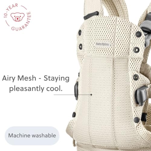 Image of BabyBjorn Baby Carrier Harmony, Cream, 3D Mesh, 3-in-1 Ergonomic Baby Carrier; Newborn, Facing-in, Outward-Facing, and Back Carrying Positions Supported (7-40 lbs), Newborn to Toddler