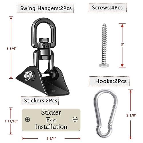 Image of Heavy Duty Swing Hangers for Wooden Sets 2000 LB Capacity Hammock Hanger 360 Swivel Stainless Steel Swing Hardware Accessories 2 Packs for Porch Playground Yoga Heavy Bag