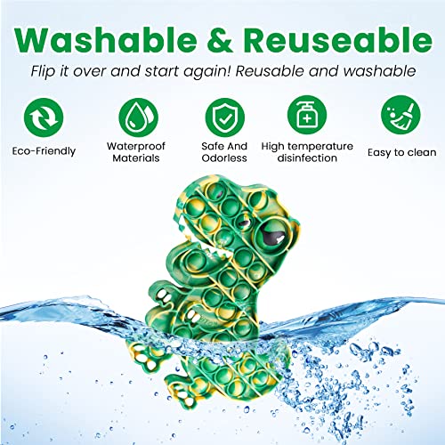 Dinosaur Push Pop Bubble Fidget Sensory Toy Silicone Large T-Rex with Printed Eye, Stress Reducer Anxiety Reliever Bubble Popper Board Fidget Squeeze Toy for Kids & Adults