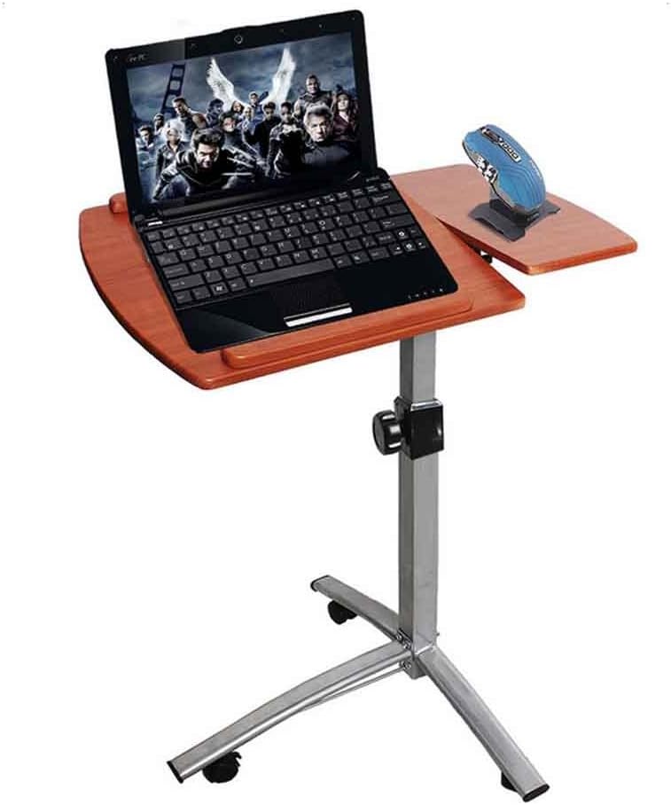 Leadzm Mobile Laptop Table Stand Tilting Overbed Desk Rolling Cart with Mouse Pad, Height Adjustable from 29'' to 41'' for Home Dorm Studying Reading (Brown)