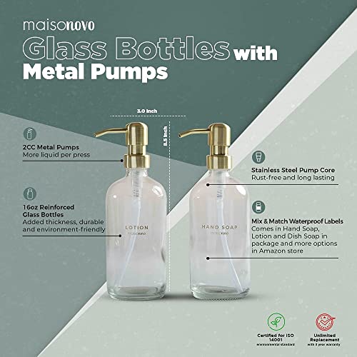 MaisoNovo Soap Dispenser 2-Piece Set | 16.9oz Clear Bottles with Gold Stainless Steel Pumps - Image 3