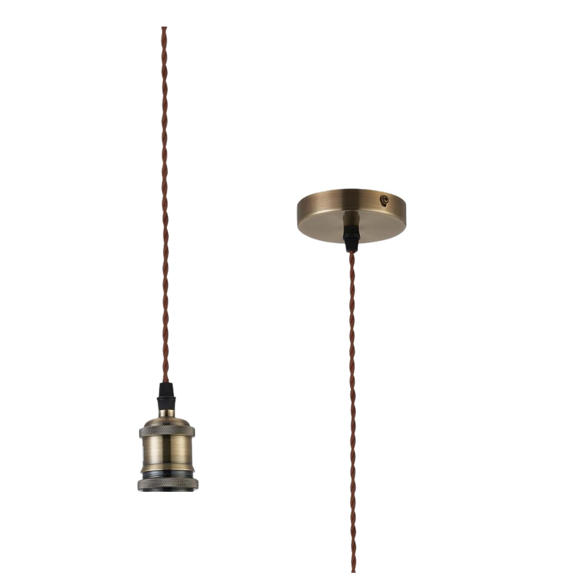 Antique Brass Textile Twisted Wire Suspension, Ceiling Rose and Matching Metal Bulbholder Set - E27 Vintage Style โ image 1