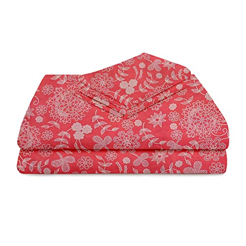 Image of BSB Home Double Bedsheet with 2 Pillow Covers | 144 TC Soft Brushed Microfiber - Breathable & Wrinkle Free - 3 Pcs Set | Red Black (Big Flower)