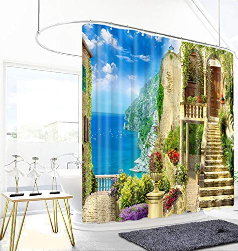 Rideau de douche japonais 200x180 cm grand format imperméable imprimé 3D marin - 3