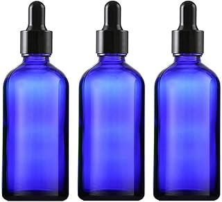3 Pack 100ml/3.5oz Cobalt Blue Glass Bottles with Glass Eye Droppers Empty Refillable Essential Oils Perfume Dropper Dispenser Sample Travel Makeup Container Storage Vias for Travel Aromatherapy Lab