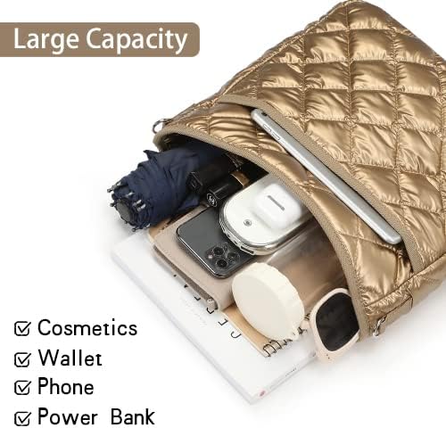 Quilted Crossbody & Puffer Shoulder Bag, Tote with Zipper - Fashion Cotton Quilted Ladies Handbag - Image 5