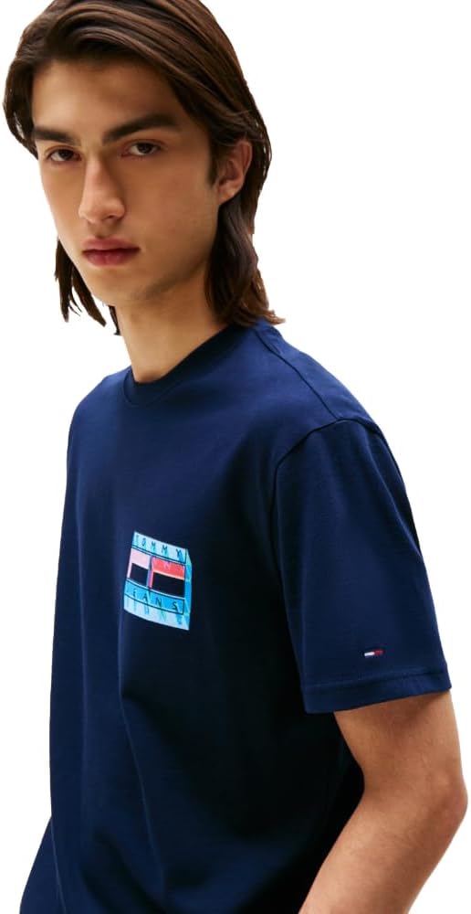 Tommy Jeans Men's Short Sleeve Cotton T-Shirts with Blurred Printed Flag Graphic - Image 2