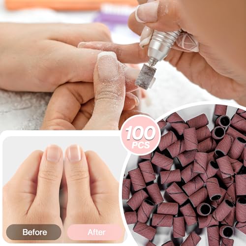 Image of MelodySusie 100 Pcs Nail Drill Bits Sanding Bands for Nail Drill 150 Medium Grit Nail File Sanding Bands for Acrylic Nails Gel Manicures and Pedicure