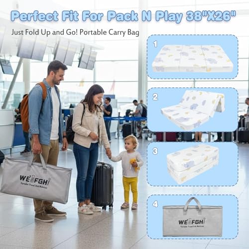 Image of Pack and Play Mattress, 38 inchx 26 inch Soft & Firm Memory Foam Dual-Sided Pack N Play Mattresses Pad for Toddler Includes Carry Bag, Mattress for Pack N Play with Washable Cover