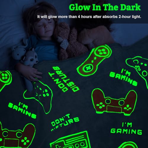 Glow in The Dark Gamer Gaming Blanket Gifts Toys for Kids Boys 1-14 Years Old Birthday Christmas Easter Gift Toddler Teens Boyfriends Game Controller Presents Throw Game Room Decor Grey 50"x 60" - Image 3