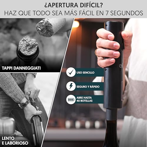 Sacacorchos Eléctrico Recargable 6 en 1 con corta cápsula, Boquilla Aireador, Bomba de Vacío, Tapón y Cable USB del Abridor de Vino Electrico - Regalo hombre para amantes del vino - imagen 2