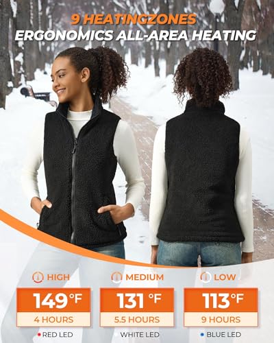 Image of Fuzzy Fleece Heated Vest for Women with 7.4V 16000mAh Battery, Ergonomics Heating System, 9 Zones Womens Heated Vest