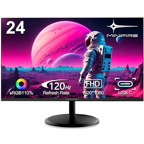 Minifire Écran PC 24 Pouces, VA, FHD (1920x1080), 120Hz, sRGB 110%, Protection des Yeux, Design Ultra-Fin, Ports USB-C & HDMI 1.4, Inclinaison Réglable, Montage VESA(MF24X3AC)