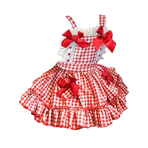 Toddler Baby Girl Bow Plaid Dress Strawberry Dresses Kids Sleeveless Backless Skirts Sundres Casual Hat Set
