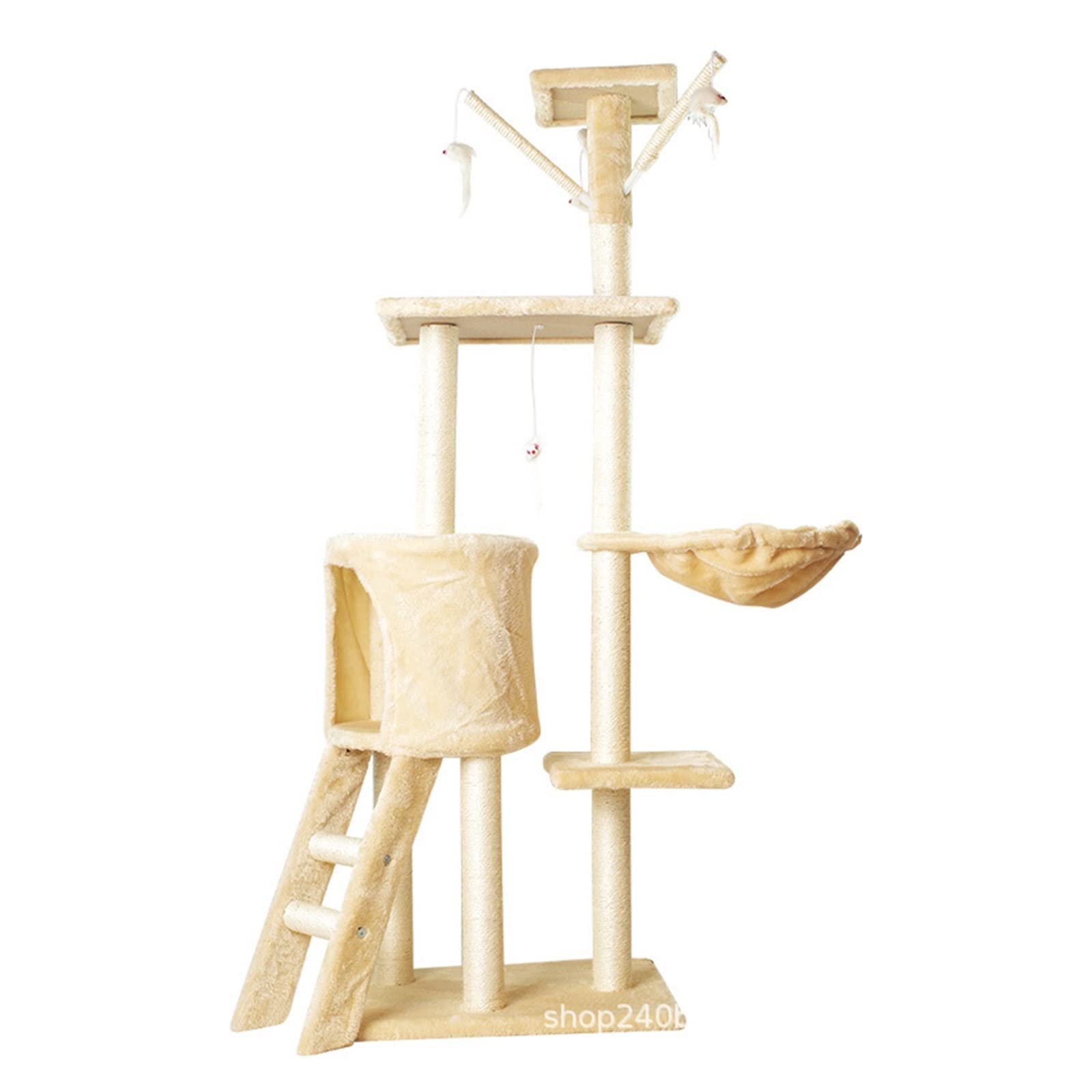 Kratzbaum, Katzenklettergerüst, integrierte Katzentoilette, Katzenbaumturm, Katzenregal, großes Spielzeug, Sprungplattform, Katzenzubehör, Katzenkletterbaum (Farbe: Beige) Vision