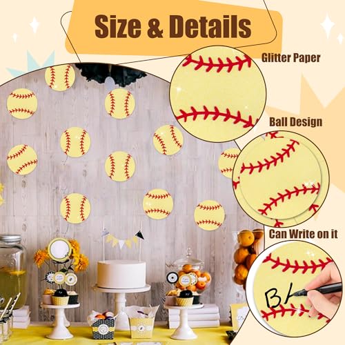 Image of Glitter Softball Cutouts- 100Pcs Sport Ball Cut Outs Bulletin Board Softball Shape DIY Paper Cuts Party Decorations for Sports Theme Party Baby Shower Birthday Classroom Game Day Wall Decor Supplies