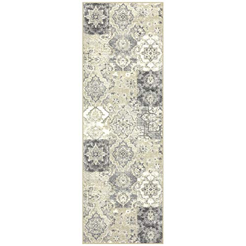Maples Rugs Vintage Patchwork Distressed Non Slip Runner Rug For Hallway Entry Way