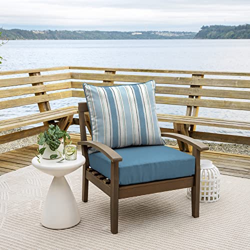 Image of Arden Outdoor Foam Deep Seat Cushion Set, 24 in x 24 in, Weather-Proof, Rain-Proof, Fade Resistant Patio Cushion, Bottom and Back Cushion for Chair, Sofa, and Couch French Blue Linen Stripe