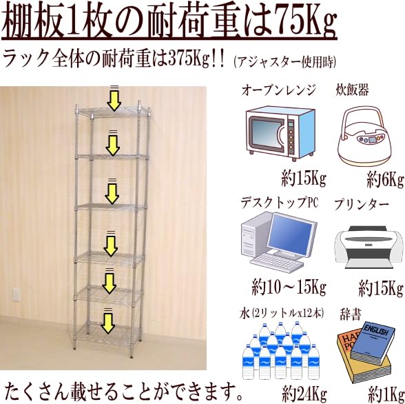 Amazon｜スチールラック 6段 幅45 奥行き35 高さ180cm キャスター付き