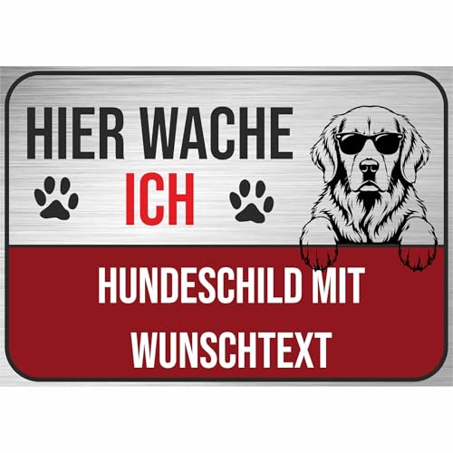 Nomiro - Schilder selbst gestalten ab DIN A6 - Golden Retriever - Hundeschild mit Wunschtext & Hund, personalisiertes Warnschild aus 3 mm Aluverbundplatte für Zaun, Gartentor, Haustür & Einfahrt