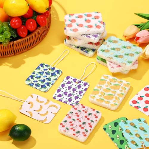 Image of Maxdot 50 Counts Compressed Cellulose Sponges Bulk Fruits Pattern Natural Kitchen Compostable Non Scratch Dish Sponges for Washing Dishes,Cleaning Countertop Sink,Kids DIY