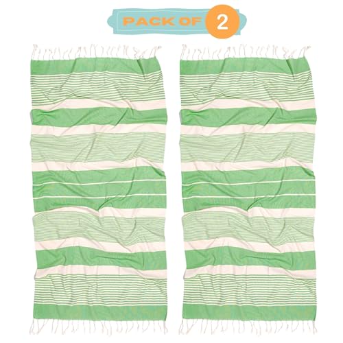 MOMOMUS 2er-Set Fouta XL oder Strandtuch aus Baumwolle 100% - Saugfähig, Ultraweich, Kompakt - Ideal als Strandhandtuch, Hamamtuch und Saunahandtuch - Apfelgrün, 90x180cm