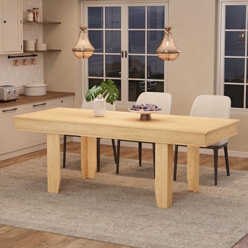 Image of GarveeHome 63 in-86.6 in Extendable Dining Room Table for 6-10, Farmhouse Kitchen Tables w /Wooden Sturdy Frame, Large Rectangular Dinner Table for Dining Room, Kitchen