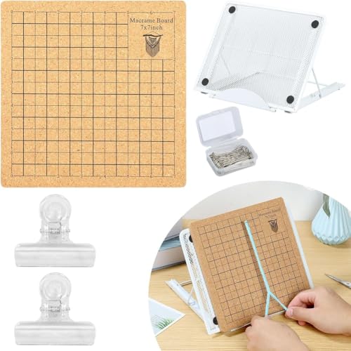 Tablero de macramé con soporte ajustable SHABD y clips en T para tejer 2