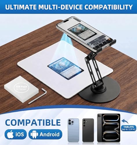 Card Scanner TCG, Foldable Trading Card Scanner Setup & Trading Card Stand - Carbon Steel Phone Mount for Quick Price Check, Includes Pad & 100PC Sleeves, Compatible with MTG by Tovims - Used condition - Image 6