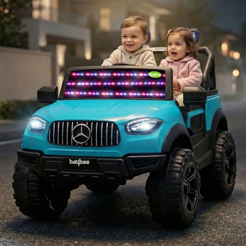 Image of Baybee BeastX Battery Operated Jeep for Kids with Parental Control | Baby Ride On Electric Car with RGB Lights, Music & Swing Mode | Rechargeable Battery Car for Kids 2 to 6 Years (Blue)