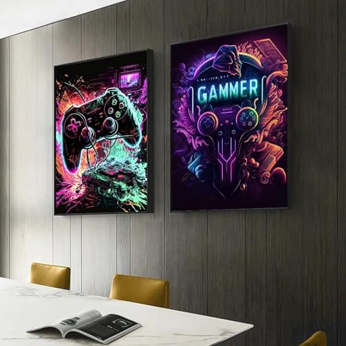 Impression néon manette de jeu tableau de décoration mural encadré
