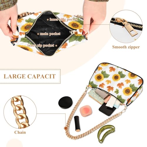Clutch Shoulder Bags Tote Evening Purse Handbags for Women Autumn Sunflower Fall Leaf Hobo Bags with Zipper Closure4