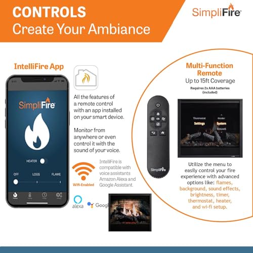 SimpliFire Inception 36-Inch Electric Fireplace in 2 Installation Options, Space Heaters for Indoor Use with Stylish Front Designs, Electric Heater with WiFi IntelliFire App and Remote Control