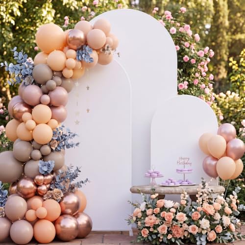 Image of VitalCozy Set of 3 Arch Covers 6ft, 6.5ft, 7.2ft White | Arch Covers Stretchy Backdrop for Wedding Baby Shower Birthday Photo Booth Decoration, Fits Arch Frame, Frame Not Included