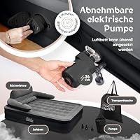 Burgwerk Premium Luftbett selbstaufblasend 2 Personen | Vielseitiges 3in1 Gästebett & Luftbett mit Rückenlehne | 203x152cm XL Size | aufblasbare Matratze mit Pumpe | Luftmatratze selbstaufblasend – Ansicht 4