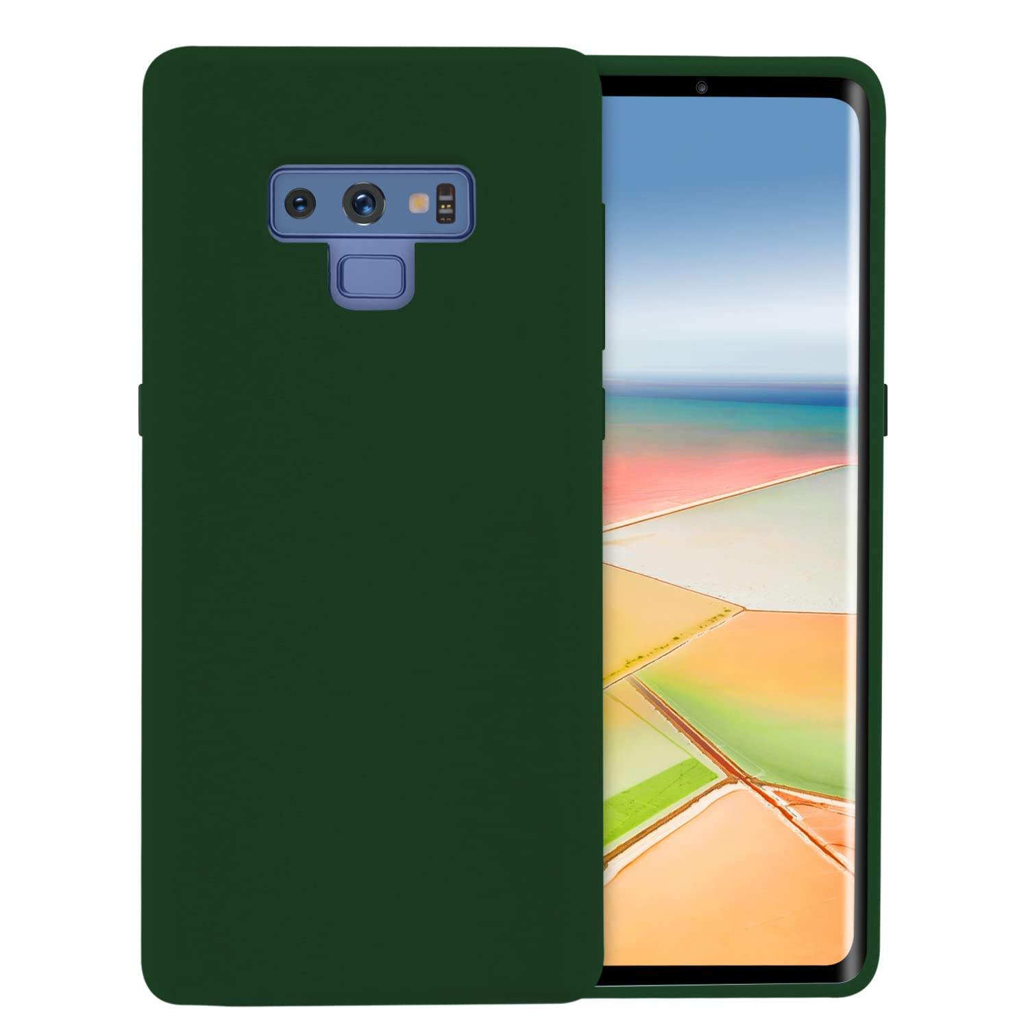 SYMOCAPhone Case, Silicone Case Compatible with Galaxy Note 9 Mobile Case 6.4 inches, Microfiber Cloth Lining Full Body Gel Rubber Cover (Midnight Green)