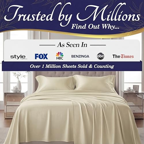 Image of DECOLURE 100% Viscose Derived from Bamboo Sheets Twin Size - Luxury 3 Pc Naturally Cooling Sheets, Ultra Soft Bed Set - Deep 17 inch Pockets, Durable Double Stitching, Oeko Tex Standard (Creme)