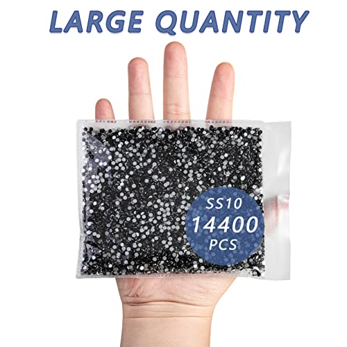 Image of Beadsland Flat Back Crystal Rhinestones Bulk, Jet Black, SS10, 14400pcs | Flatback Glass Gems for Nails Crafts Clothes DIY Decoration, Glue Fix, 2.7-2.9mm