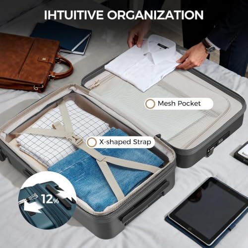 Image of Carry on Luggage Top opening Suitcases, Expandable with Cup Holder and USB Charging Port,Lightweight with Front Pocket Rolling Suitcases with Spinner Wheels(Gray)