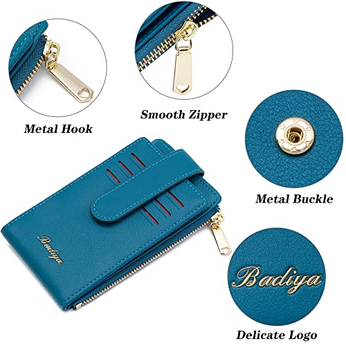Image of Badiya Slim Women Wallet RFID Blocking Bifold Compact 9 Card Slots Holder Wallets Soft Leather with Zipper Coin Pocket 2 ID Window