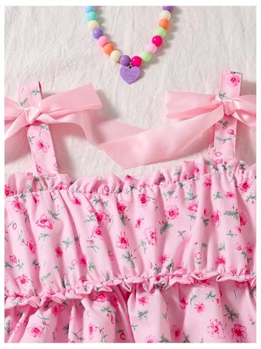 SweatyRocks Girl's Bow Floral Print Cami Tops Spaghetti Strap Ruffle Peplum Shirt Camisole3